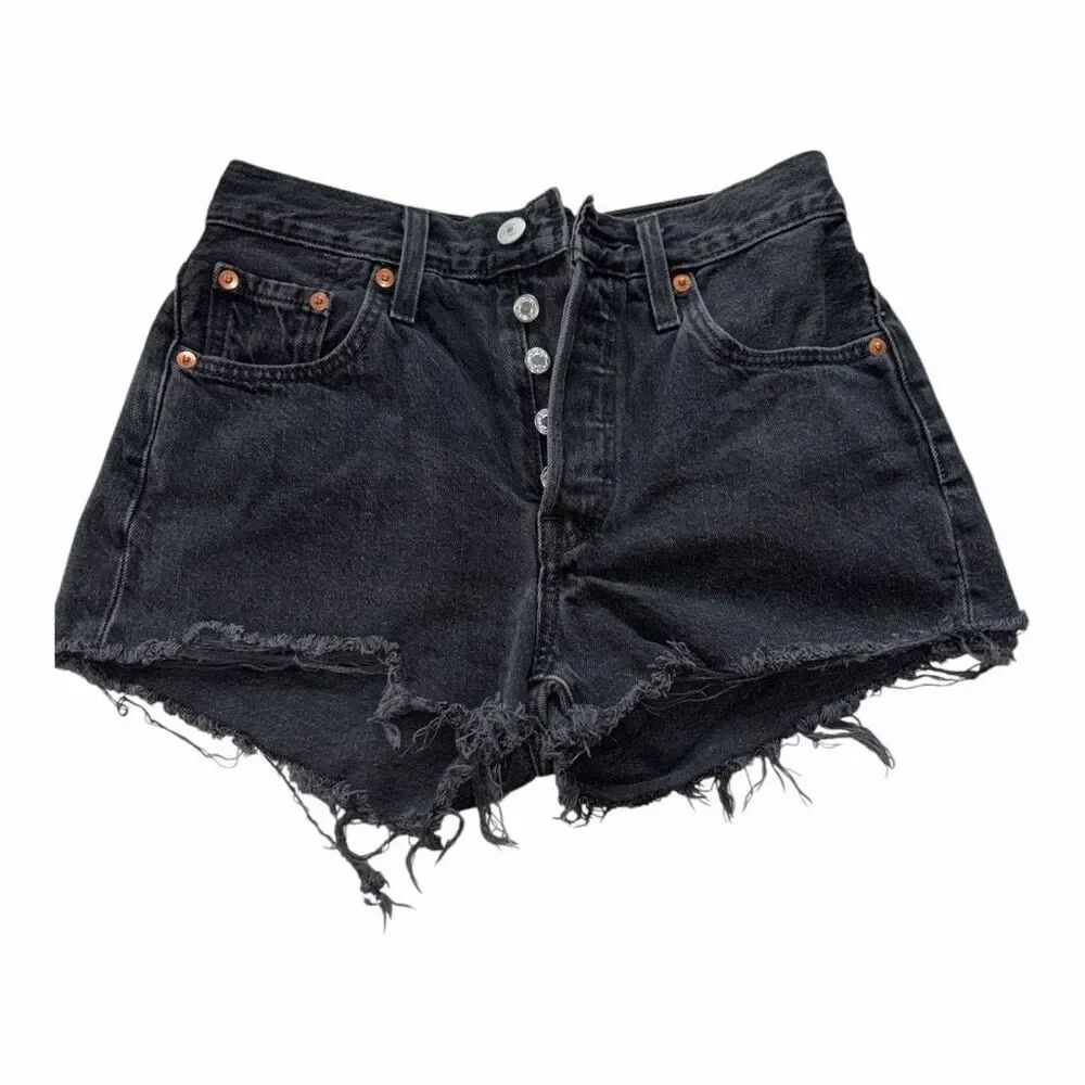 ✨LEVI'S 501 High Rise Womens Denim Black Sz 25 Shorts✨ - Picture 6 of 10